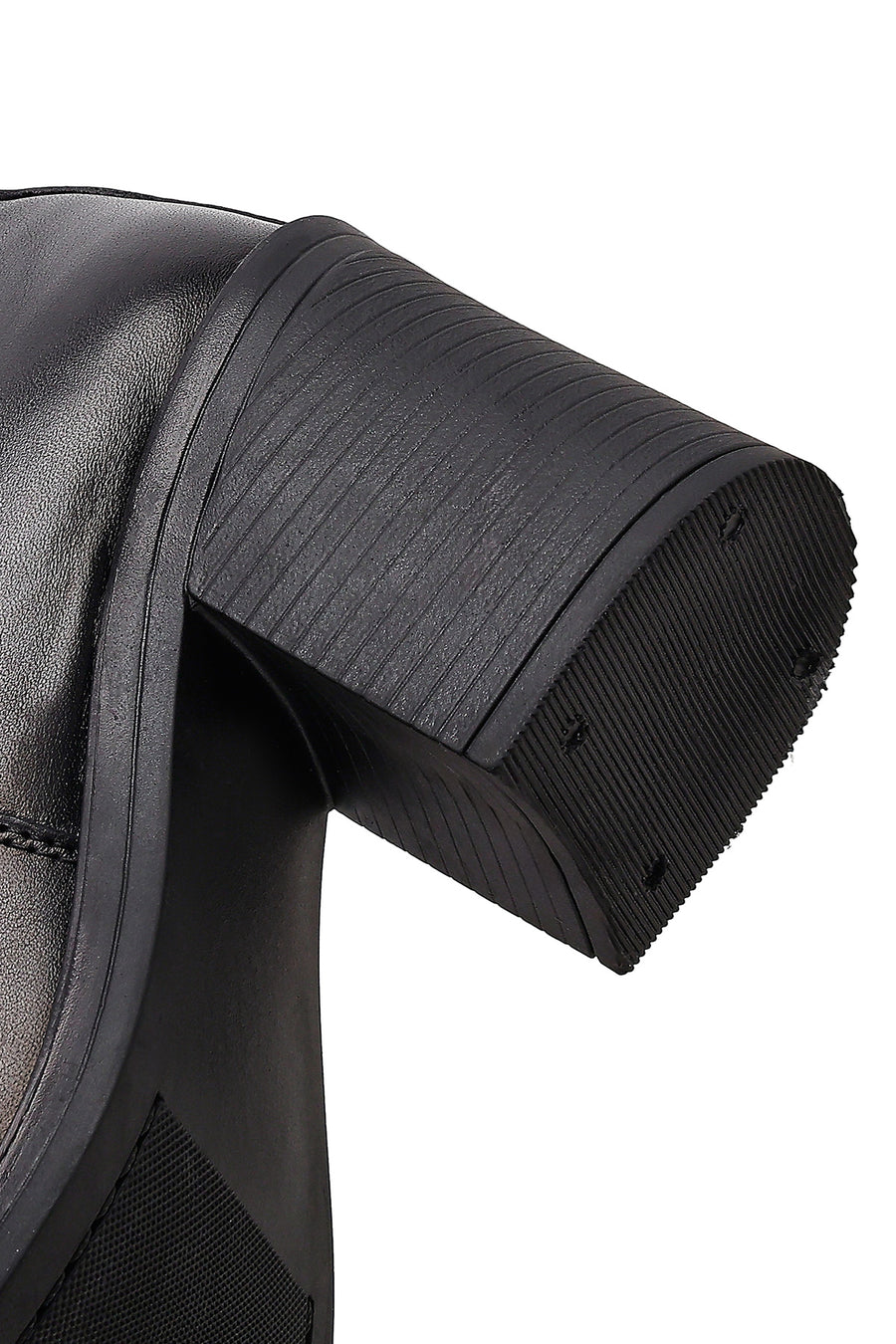 Woman Black Zip Closure Chunky Heeled Leather Boots