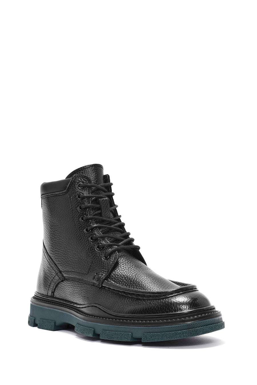 Men's Black Lace-Up Zipper Detailed Leather Casual Boots