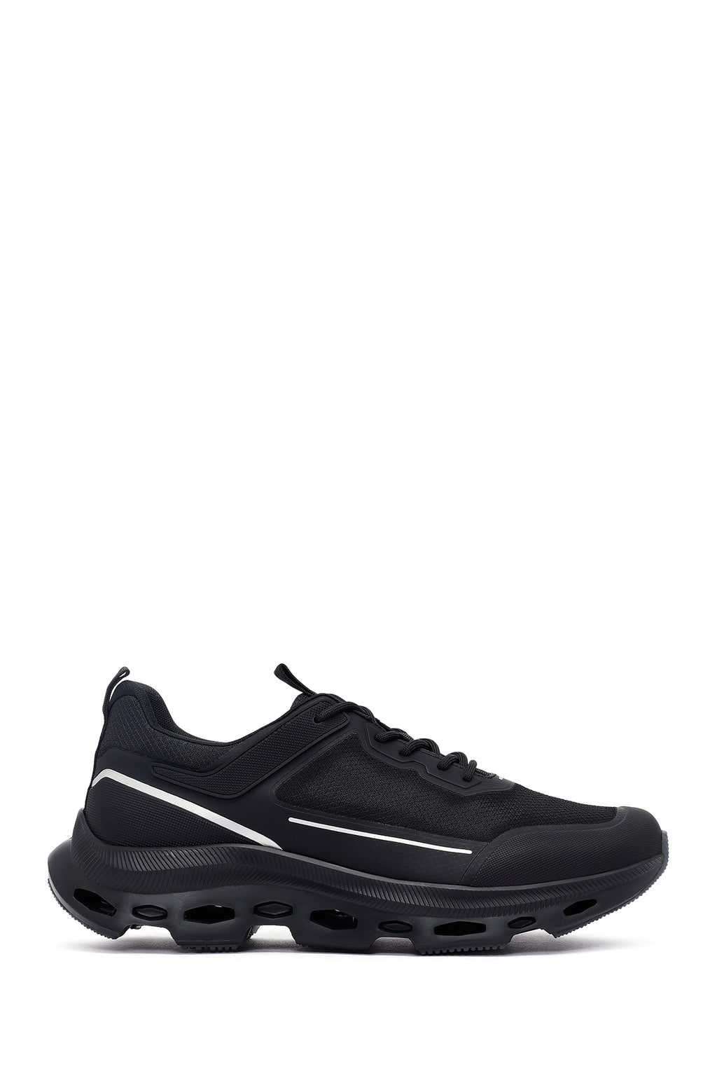 Erkek Siyah Bağcıklı Kalın Tabanlı Kumaş Sneaker