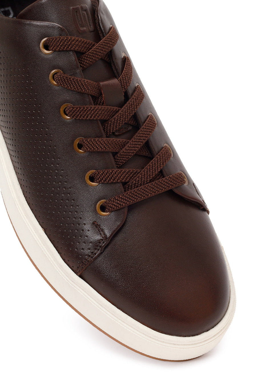 Erkek Kahverengi Bağcıklı Deri Sneaker