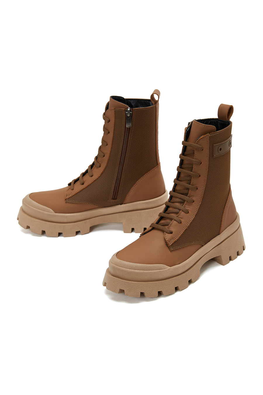 Women's Tan Zippered Leather Boots