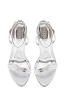 Women's Grey Metallic Ankle Strap High Thin Heel Sandals | Derimod