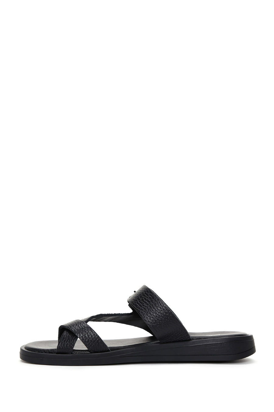 Women's Black Leather Flip-Flop Comfort Slippers