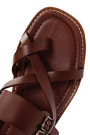 Women's Tan Ankle Strap Flip-Flop Leather Sandals | Derimod