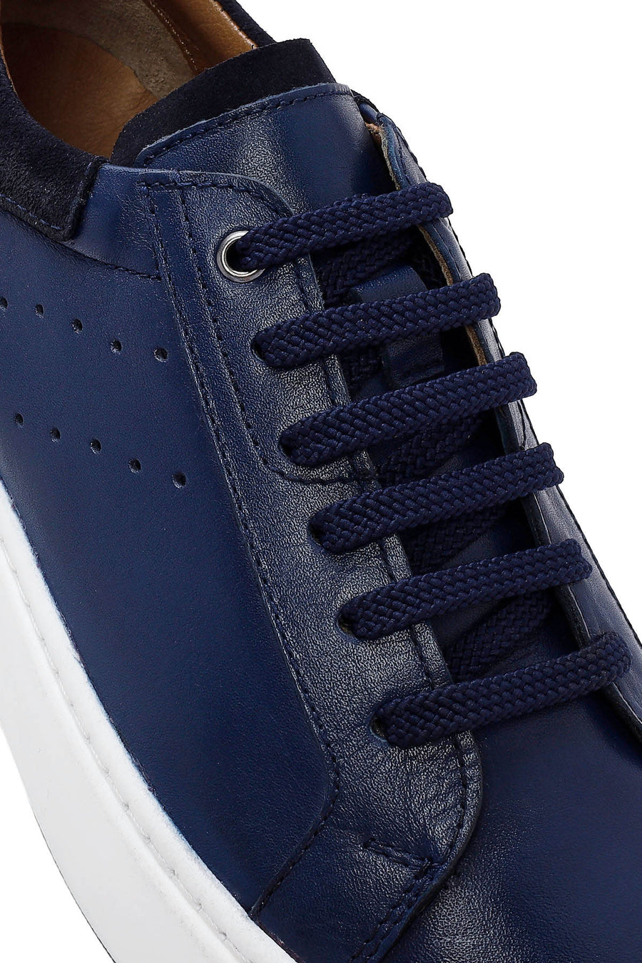 Erkek Lacivert Bağcıklı Deri Sneaker
