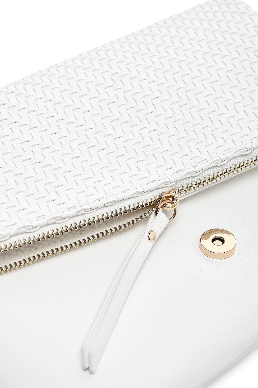 Women's White Long Chain Strap Braided Clutch Bag