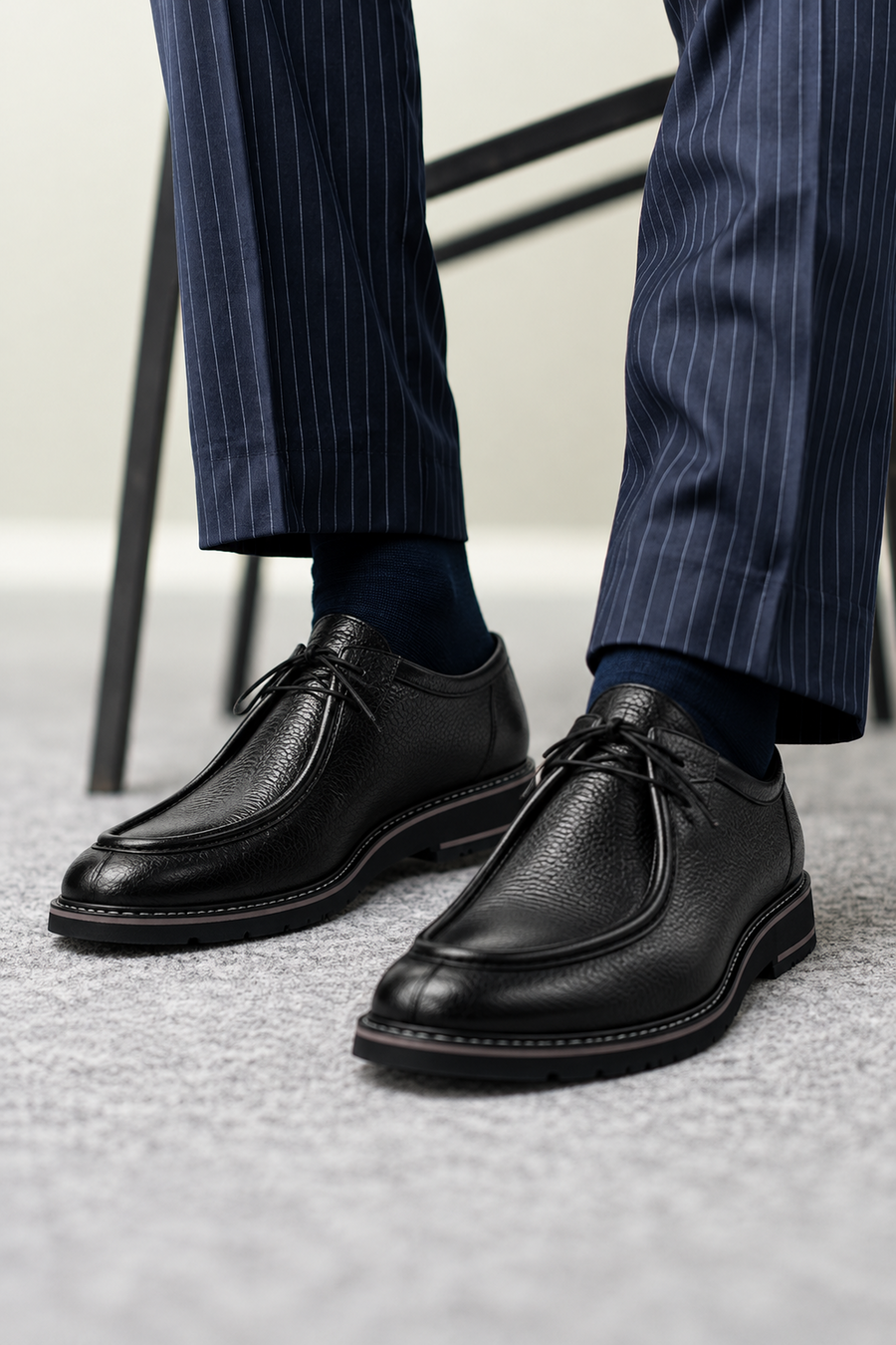 Male Black Lace-Up Leather Casual Shoes
