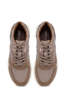Woman Mink Laced Thick Sole Leather Sneakers | Derimod