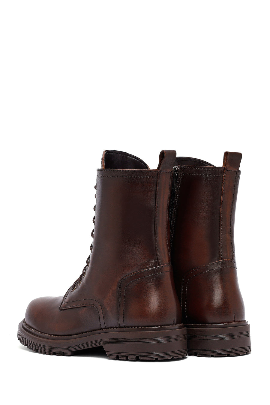 Woman Brown Zippered Leather Postal Boots