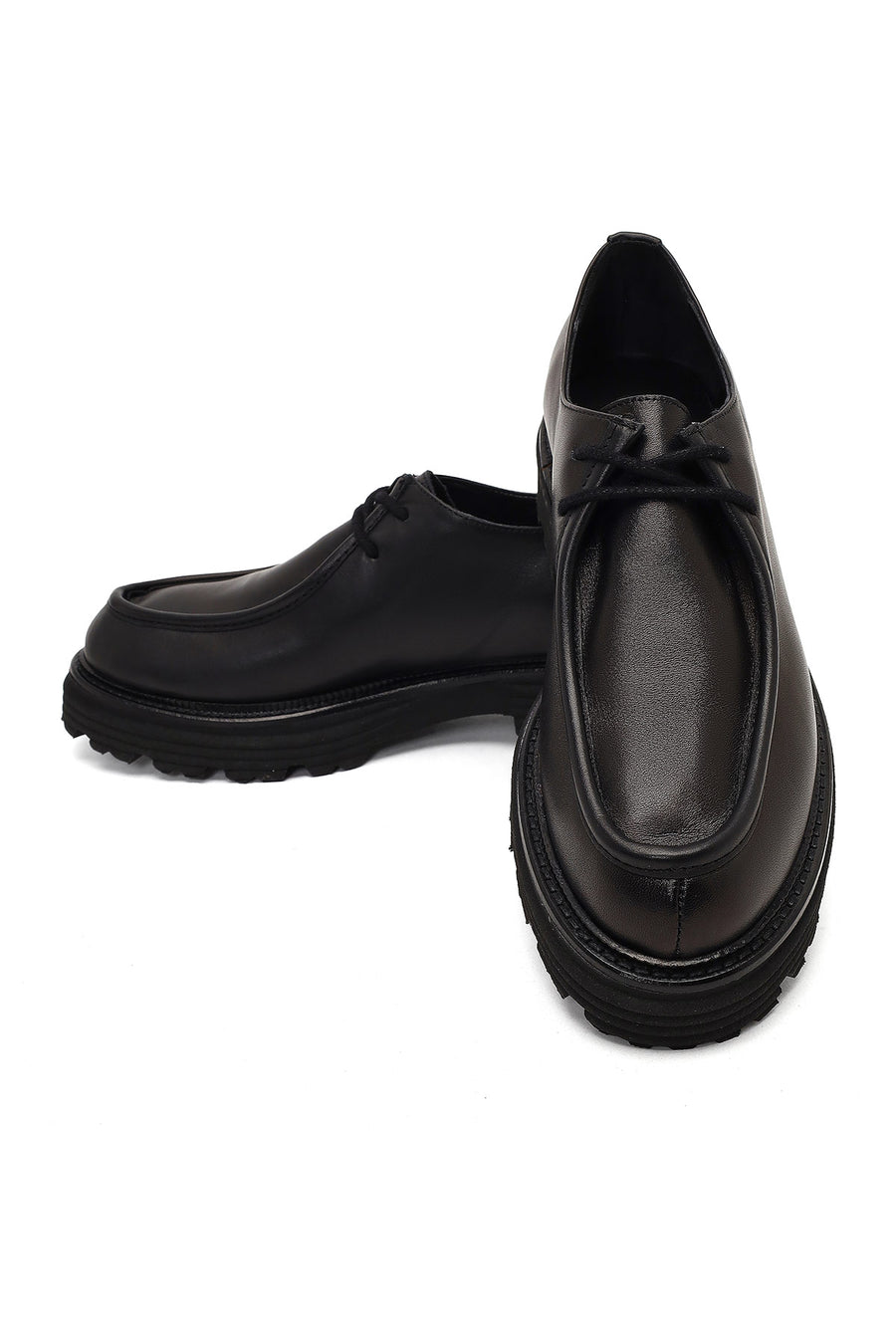 Woman Black Lace-Up Thick-Soled Masculine Shoes