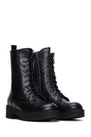 Women's Black Leather Zippered Boots | Derimod