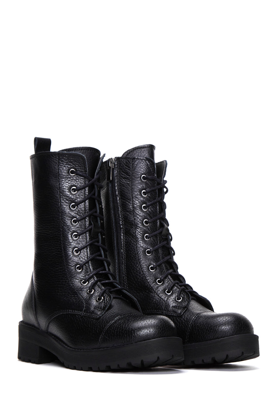 Women's Black Leather Zippered Boots