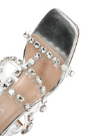 Women's Silver Transparent Thick Heeled Slippers | Derimod