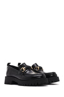 Women's Black Leather Patent Leather Masculine Loafer | Derimod