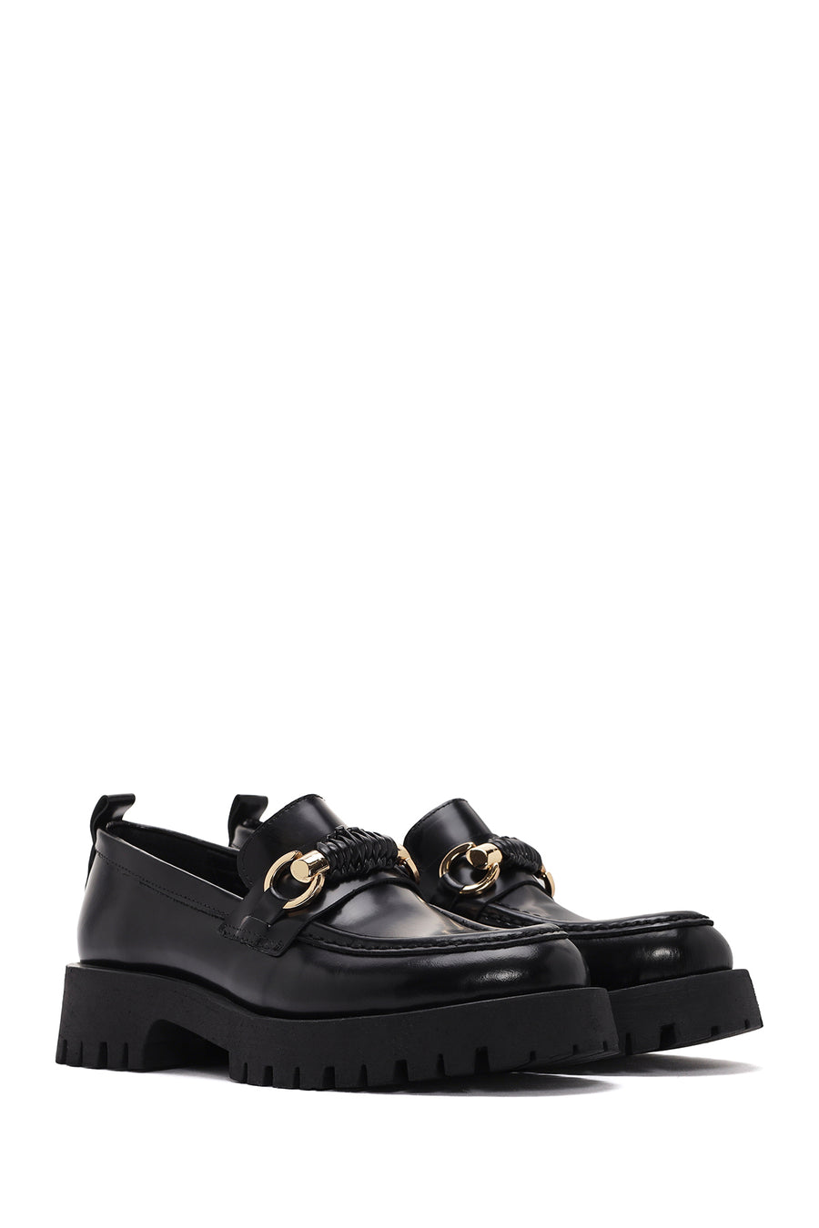 Women's Black Leather Patent Leather Masculine Loafer