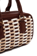 Woman Brown Long-Strap Braided Mini Shoulder Bag | Derimod