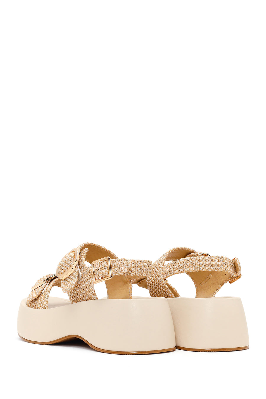Women's Beige Double Buckle Thick-Soled Braided Sandals