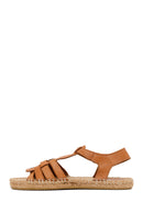 Woman Tan Ankle-Strap Buckled Leather Espadrilles Sandal | Derimod