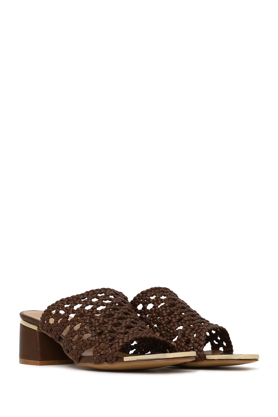Women's Brown Knitted Short Chunky Heeled Slippers
