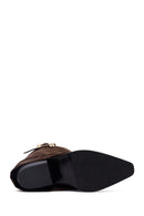 Woman Brown Chunky Heeled Suede Boots | Derimod