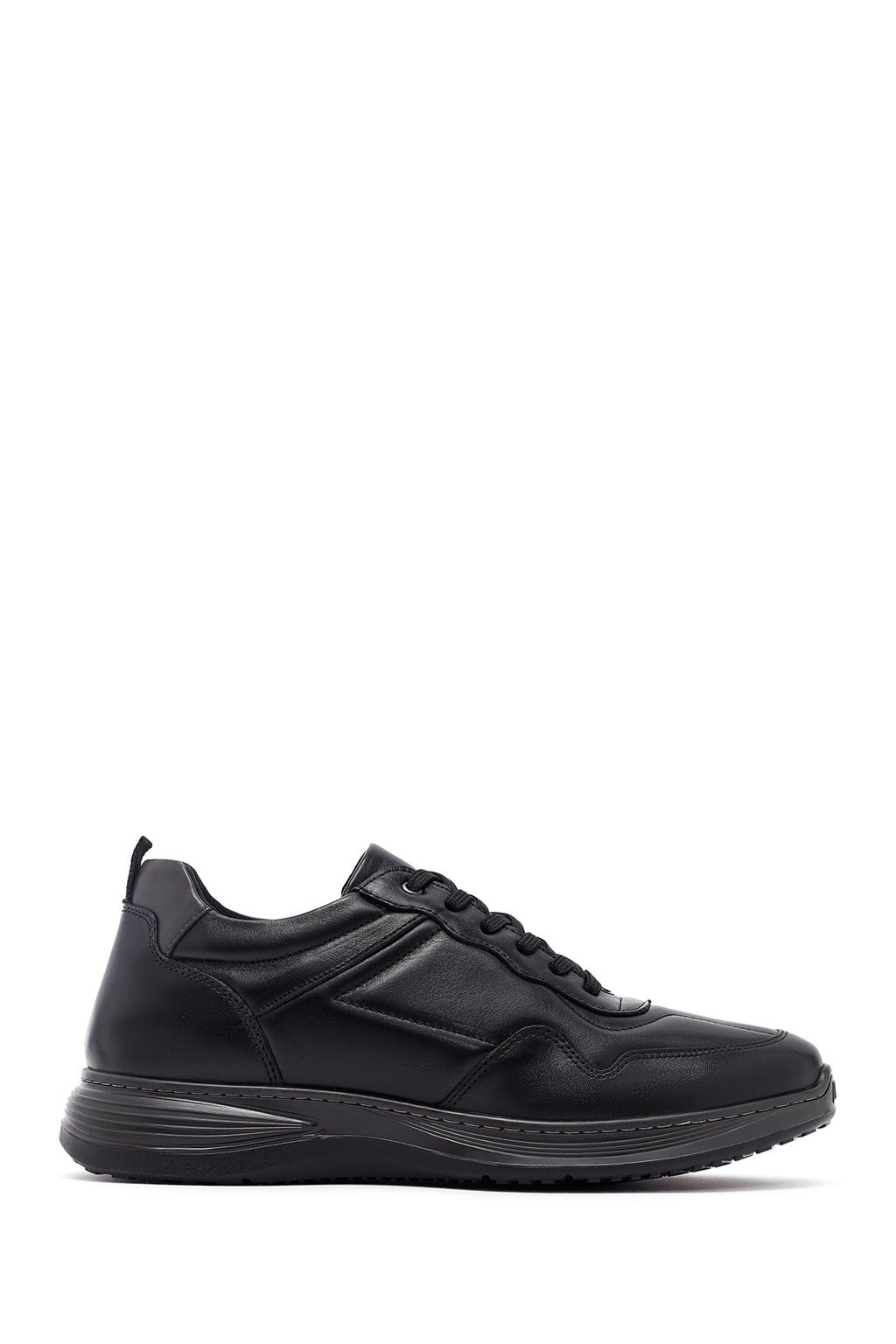 Erkek Siyah Bağcıklı Deri Casual Sneaker