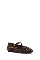 Kadın Kahverengi Taşlı Deri Babet | Derimod
