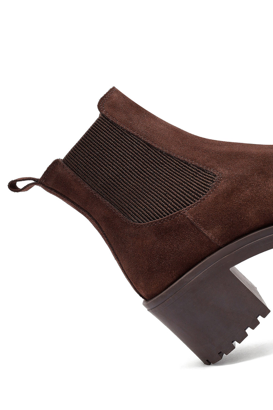 Woman Brown Chunky Heel Suede Leather Chelsea Boots