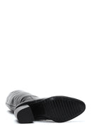 Women's Black Leather Zippered Heeled Boots | Derimod