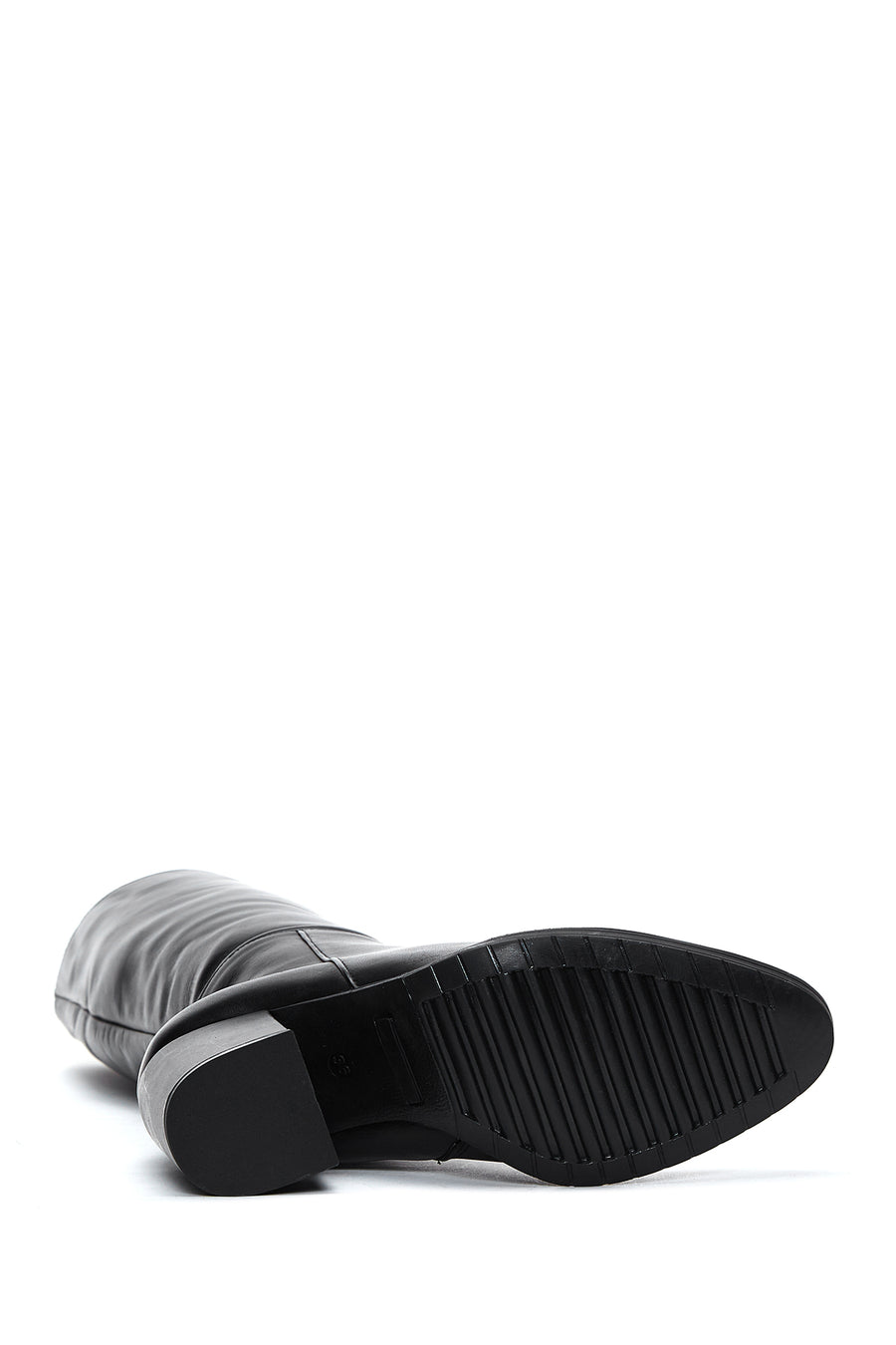 Women's Black Leather Zippered Heeled Boots