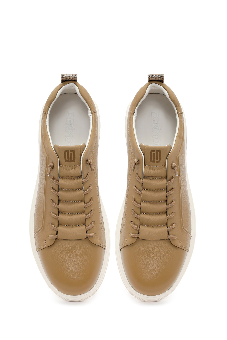 Erkek Bej Bağcıklı Deri Sneaker
