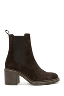Woman Brown Chunky Heel Suede Leather Chelsea Boots | Derimod