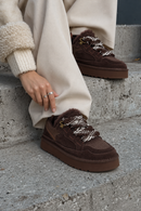 Woman Brown Lace-Up Thick-Soled Furry Suede Teddy Sneaker | Derimod