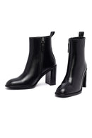 Woman Black Zippered Chunky Heels Leather Boat | Derimod