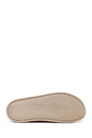 Woman Beige Double-Buckle Leather Comfort Slipper | Derimod
