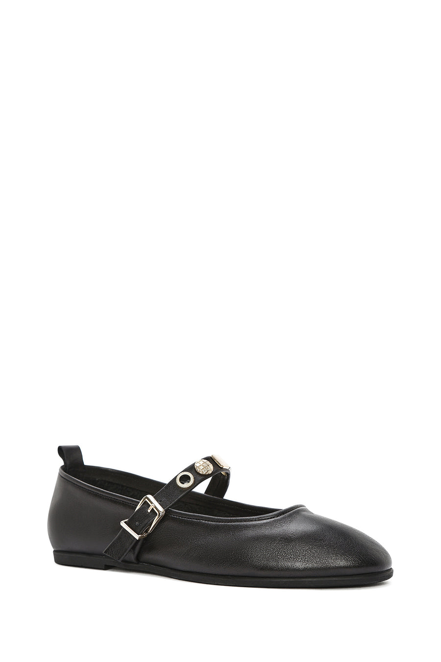 Women's Black Buckle Leather Ballerinas
