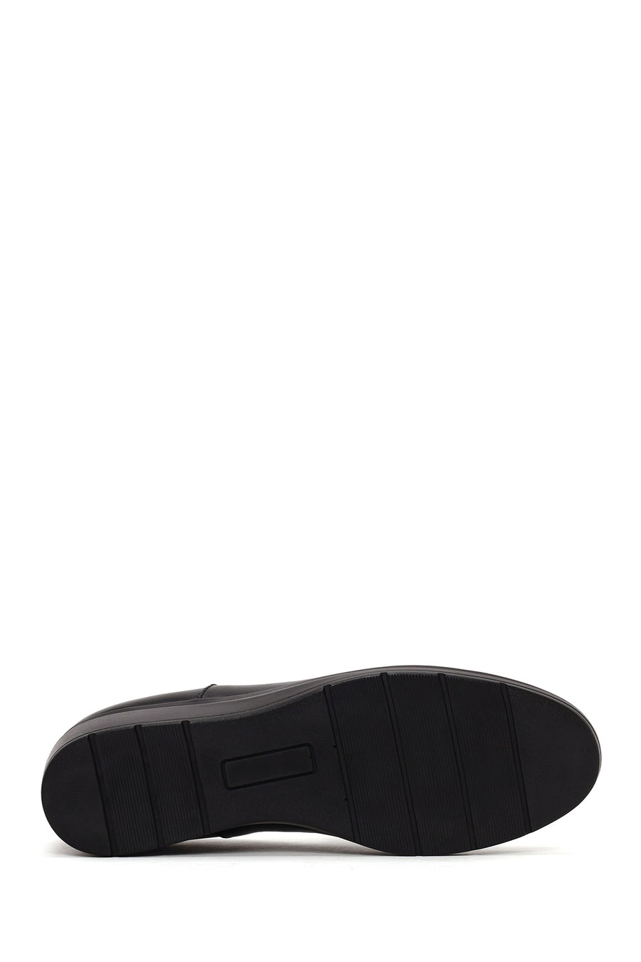 Woman Black Short Wedge-Heel Leather Comfort Shoes