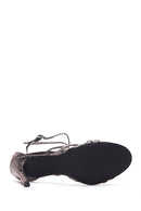 Women's Anthracite Leather Thin Heeled Sandals | Derimod