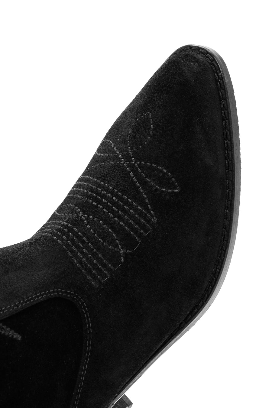 Women's Black Suede Leather Heeled Cowboy Boots