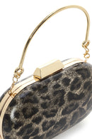 Women's Gold Leopard Pattern Long Strap Mini Clutch Evening Bag | Derimod
