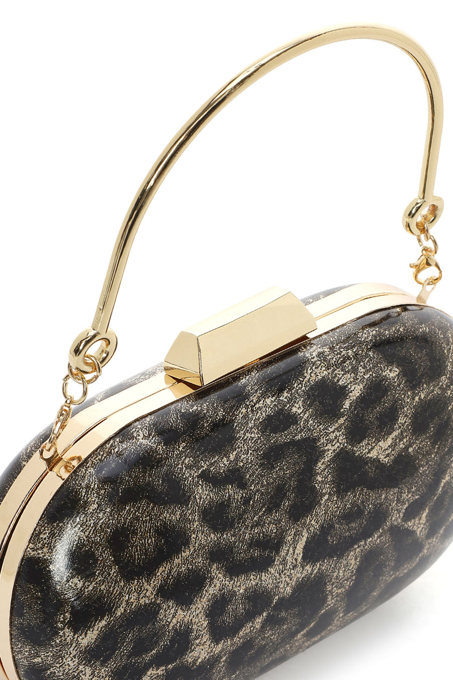 Women's Gold Leopard Pattern Long Strap Mini Clutch Evening Bag