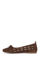 Women's Brown Patterned Suede Leather Ballet Flats | Derimod