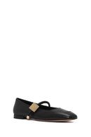Women's Black Buckle Detailed Leather Ballerinas | Derimod