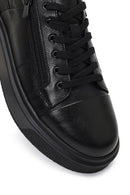 Men's Black Lace-Up Thick-Soled Leather Sneaker | Derimod