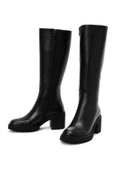 Woman Black Zip Closure Chunky Heeled Leather Boots | Derimod