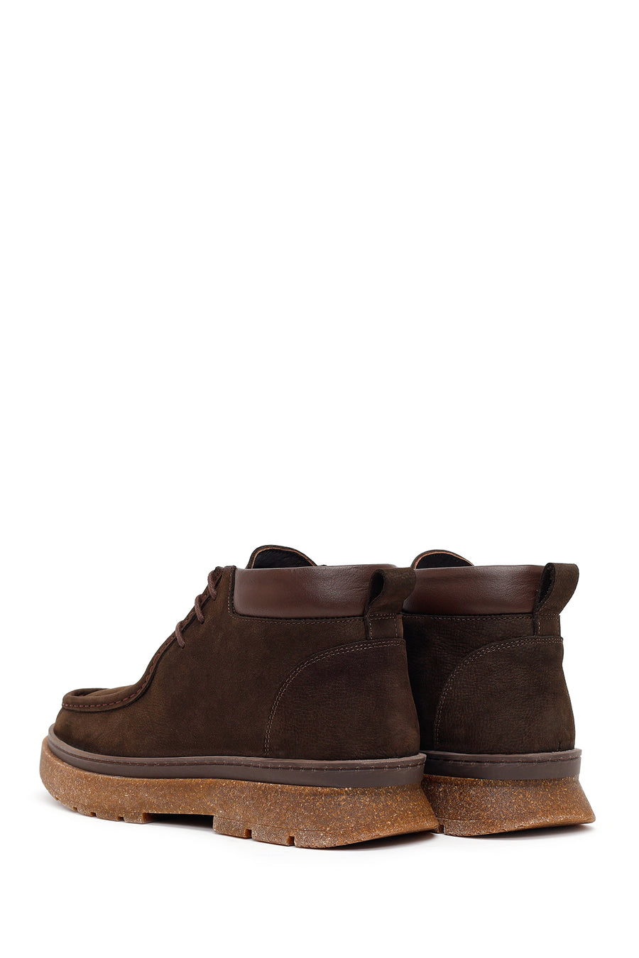 Male Brown Lace-Up Thick-Soled Nubuck Leather Boots