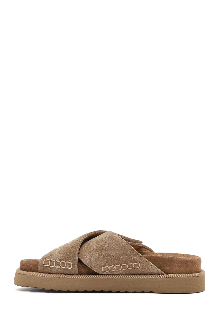 Women's Brown Strappy Thick Soled Suede Leather Slippers