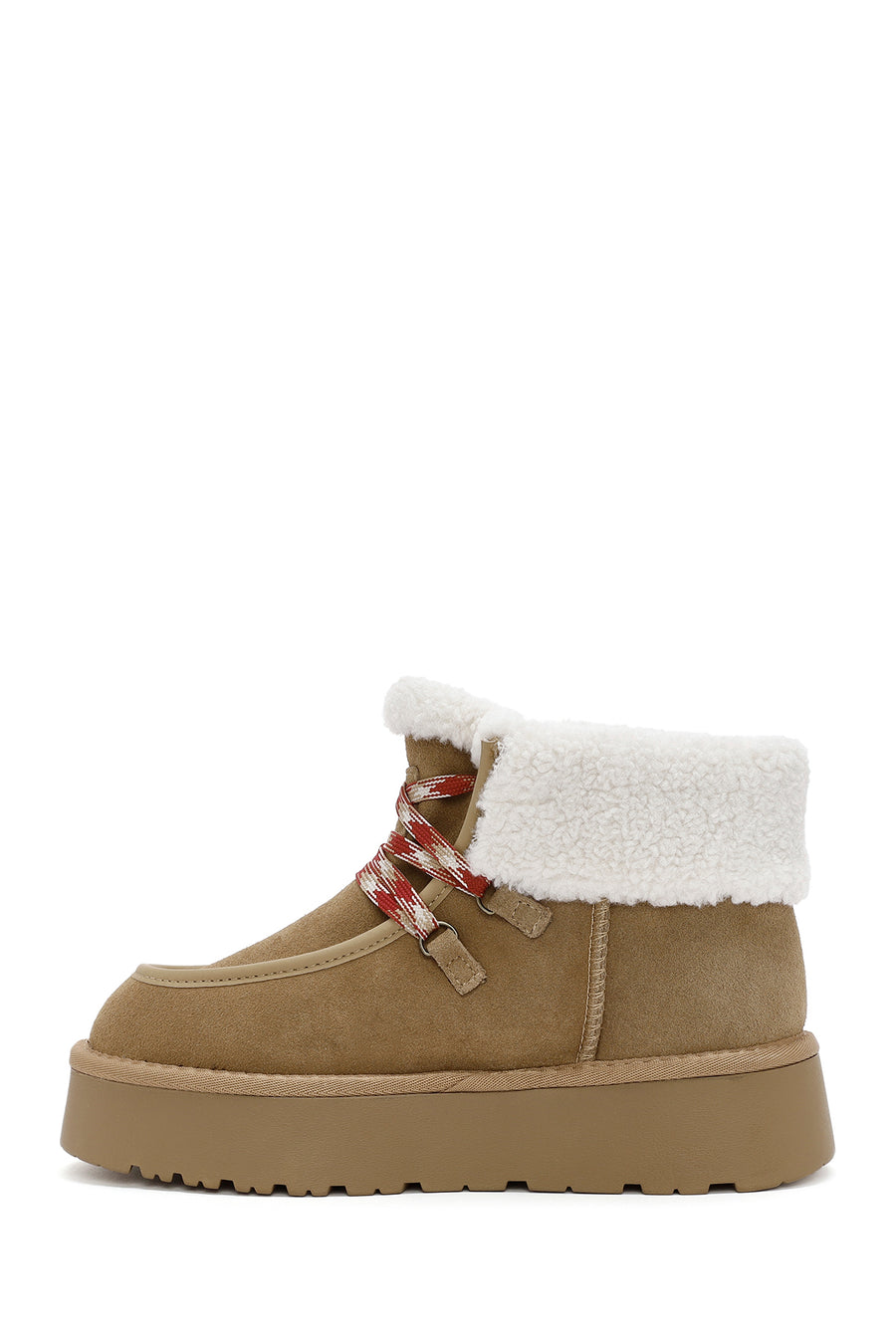 Woman Tan Thick-Soled Suede Leather Teddy Bot