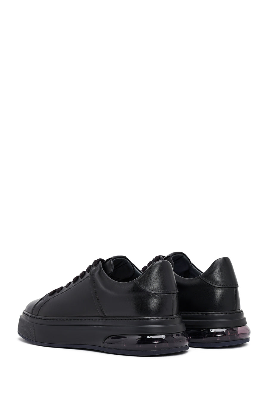 Men's Black Lace-Up Thick Sole Leather Sneakers