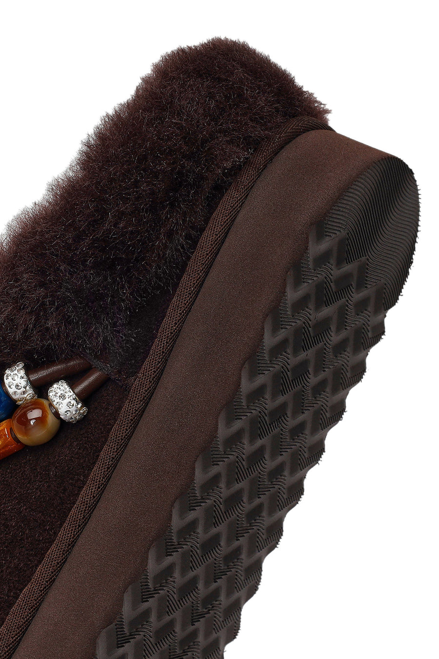 Woman Brown Stone-Embellished Suede Teddy Slipper