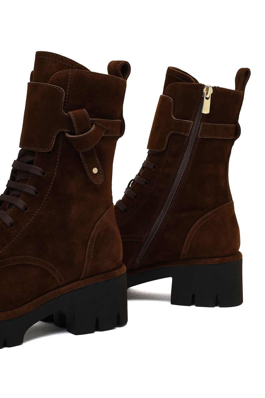 Women's Brown Zippered Thick-Soled Suede Leather Combat Boot